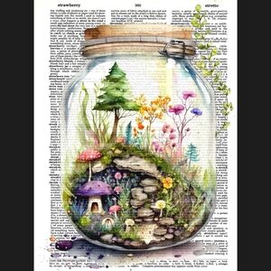 Fairy Garden Nature Mushroom Summer Terrarium Flower Vintage Dictionary Print